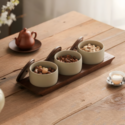 Porcelain Jar Set With Wooden Base 3 Pieces
